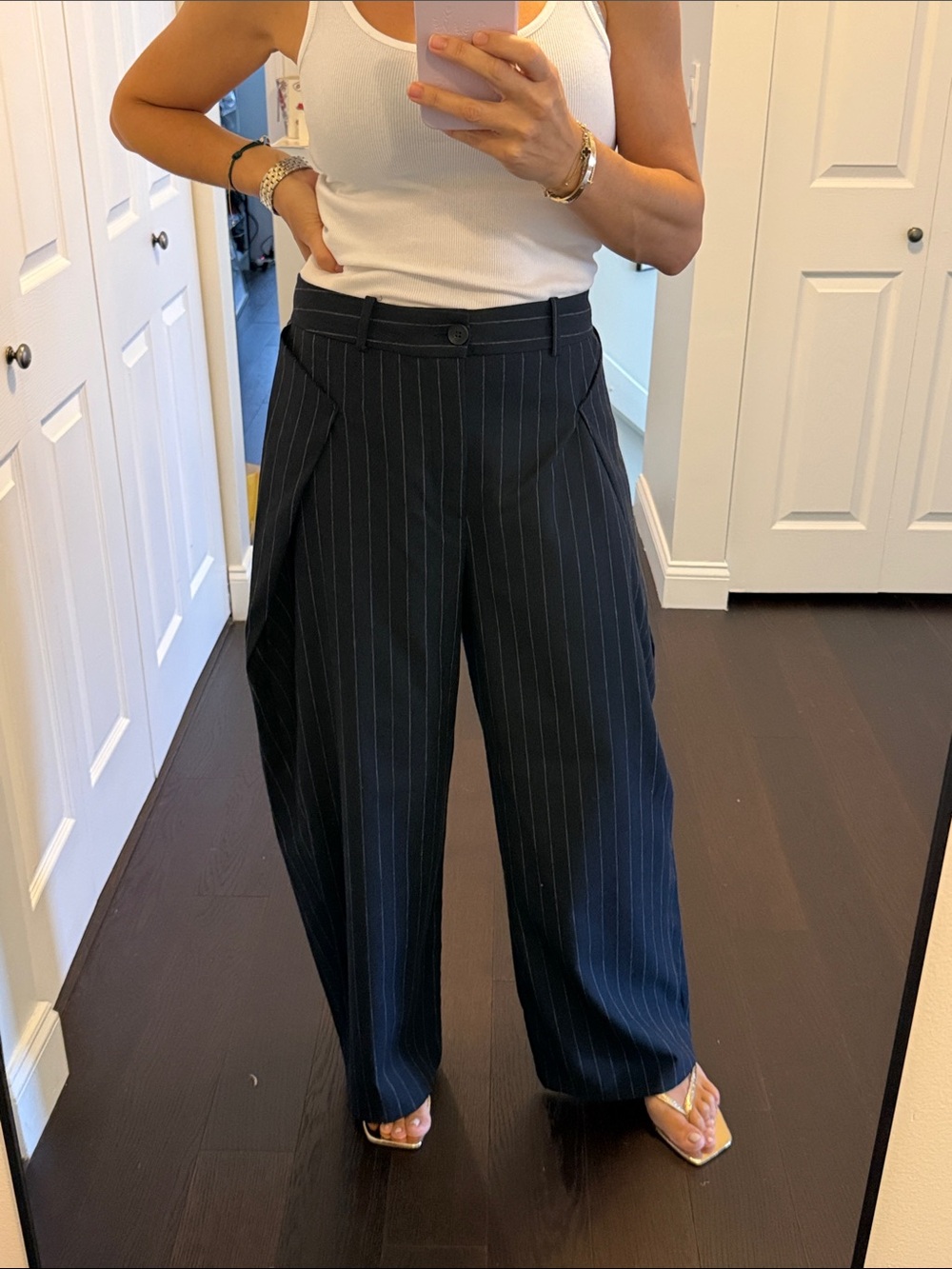 Zara NWT Women's Wide-Leg Pinstripe Trousers - Navy